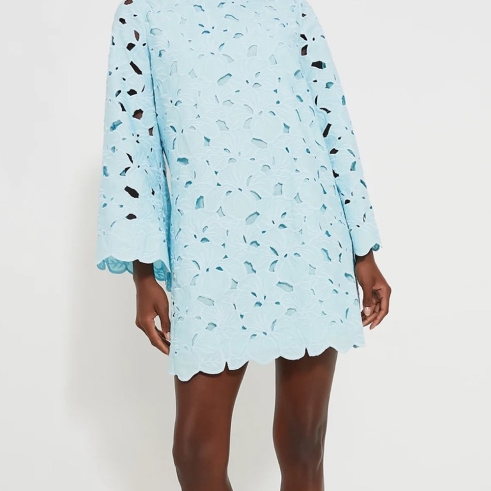 Tuckernuck Green and Blue Bell Sleeve Cocktail Dress